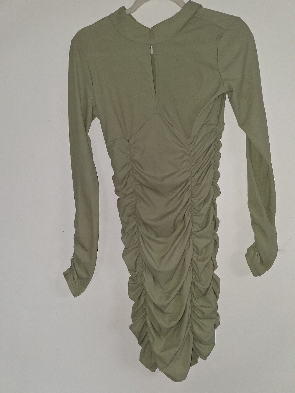 Ruched Long-Sleeve Bodycon Dress in Olive Green